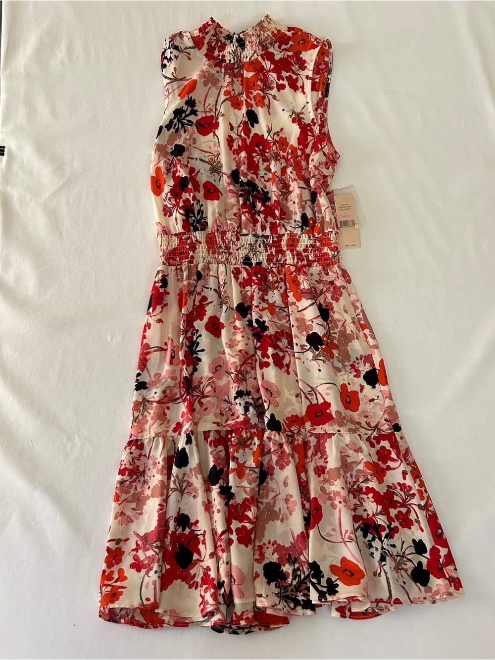 Nanette Lepore Cream Midi Dress with Red & Pink Floral Print - Picture 2 of 9
